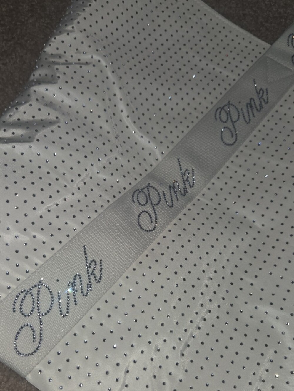 PINK Victoria's Secret White Perforated Tote with Branded Ribbon Straps - Picture 2 of 4